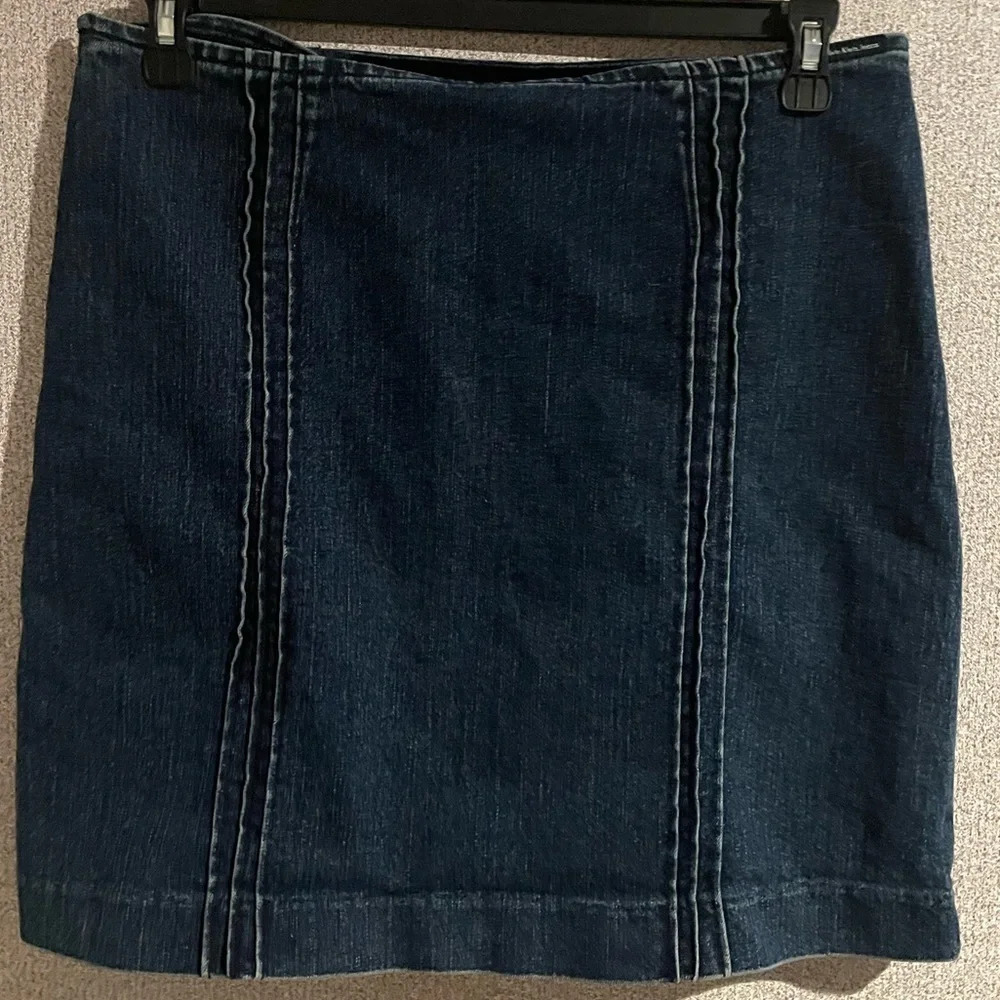 Calvin Klein Jeans Women Dark Wash Denim Mini Skirt‎ Seam Detail WF14F04 Size 10
